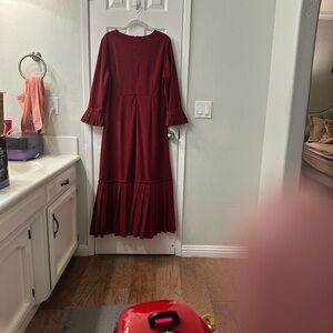 Maroon Red Corduroy Dress with Ruffle Sleeves